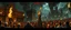 Placeholder: fantasy art, style of Escher , A public execution: The party arrives at a city square just in time to see the Flaming Fist hang a convicted smuggler or cultist. The crowd is loud and bloodthirsty.