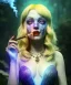 Placeholder: Ultra realistic wonderland photo, happy blonde woman smoking a shisha, perfect iris, glow eyes, blue dress, big purple-cat friend, circus dress style, old school tattoo, smoke, marijuana garden, glow eyes, perfect iris, soft color, highly detailed, unreal engine 5, cinematic, ultra detail, volumetric lighting, high definition.