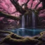Placeholder: Generate a dreamy forest scene with ancient, moss-covered trees and soft, dappled sunlight filtering through the leaves. Include a hidden waterfall cascading into a crystal-clear pool."pool."nightlife."clouds."overhead."and pink."