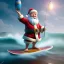 Placeholder: Santa standing of surfboard surfing a big wave, surfboard, beach, character design by cory loftis, fenghua zhong, ryohei hase, ismail inceoglu and ruan jia. unreal engine 5, artistic lighting, highly detailed, photorealistic, fantasy