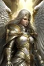 Placeholder: Beautiful angel a mighty paladin stands tall, adorned in gleaming silver armor with intricate gold engravings. The armor is both regal and functional, providing protection while exuding an aura of righteousness. The paladin's face is stern, framed by a flowing mane of golden hair, and their eyes radiate a sense of unwavering determination. Clutched in one hand is a finely crafted pistol, its barrel adorned with sacred symbols. The pistol itself appears to be a blend of traditional craftsmanship