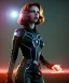 Placeholder: retro sci-fi portrait image from 1960, supermarket parking explosion, fire, classic black widow, young Scarlett Johansson, tight latex suit, superhero marvel, soft color, highly detailed, unreal engine 5, ray tracing, RTX, lumen lighting, ultra detail, volumetric lighting, 3d, finely drawn, high definition, high resolution.