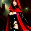 Placeholder: fullbody portrait 'beautiful sexy busty mature Red Riding Hood',wearing black skintight latex suit,hyperrealistic skin,Hyperrealistic Big eyes,painting by gaston bussiere, greg rutkowski, yoji shinkawa, yoshitaka amano, tsutomu nihei, donato giancola, tim hildebrandt, oil on canvas, cinematic composition,sharp image, extreme detail,((fit full head inside picture)),32k