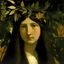 Placeholder: A young girl loose hair and tiara among leaves and flowers at sunset painting by Amadeo Modigliani