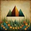 Placeholder: Geometric shapes in a minimalist garden by Andy Kehoe, art deco abstract art, fine details, complimentary colors, beautiful composition.