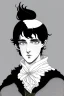 Placeholder: black hair freckles blue eyes young wizard beardsley