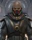 Placeholder: star wars bald male corellian pilot wearing pearlescent black and gunmetal grey First Order special forces heavy assault armor with gold and metallic red trim inside the jedi temple, centered portrait, hyperdetailed, dynamic lighting, hyperdetailed background, 8k resolution, volumetric lighting, light skin, fully symmetric details