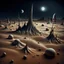 Placeholder: Photograph, odd objects scattered over an arid surface, night, nothingness, spooky, close-up, in Yves Tanguy style, nightmare, highly hypermaximalist, details of the terrain very accentuated, 8k, deep 3d field, sharp, eerily mysterious, artistic photo, large format film, shot on Hasselblad, 33mm photography