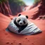 Placeholder: pen outline, waterfall, panda in luxury sleeping bag on red sand beach ,bokeh like f/0.8, tilt-shift lens 8k, high detail, smooth render, down-light, unreal engine