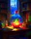 Placeholder: arcane style, one single colorful potion in a round bottle with a glowing galactic landscape inside of it on a messy brown table, papers and books, sunlight from a window, soft lighting, atmospheric, bottle is the focus. by makoto shinkai, stanley artgerm lau, wlop, rossdraws, james jean, andrei riabovitchev, marc simonetti, krenz cushart, sakimichan,