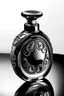 Placeholder: Black perfume bottle design with white gold embossed watch