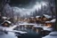 Placeholder: fantasy, arabic village build from wood, port, lake, forest, winter, frost, snow, clouds, darkness