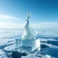 Placeholder: A cinematic miracle scene. An artistic ice sculpture of a woman wearing an elegant, flowing gown stands on an ice block in a frozen sea. The clear ice begins to melt