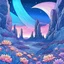 Placeholder: Colourful, scifi, night sky filled with galaxies and stars, rock formations with fo, flowers, one-line drawing, sharp focus, 8k, deep 3d field, intricate, ornate