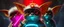 Placeholder: volume fog light, hyper real close up on fluffy faces of rock cute charming uplifting energetic blessed alien cricket coyote priest gremlin fashion general with hi tech transcendent lazer plasma blaster arsenal from hell, guarding bridge up to space saucer neon plastic transparent, movie poster
