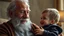 Placeholder: Elderly Grandfather and little child grandson happy together, exquisite composition, beautiful detailed intricate insanely detailed octane render trending on artstation, 8k artistic photography, photorealistic concept art, soft natural volumetric cinematic perfect light, chiaroscuro, award-winning photograph, masterpiece, raphael, caravaggio, Alma Tadema, Bouguereau