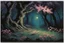 Placeholder: Night, trees, flowers, japanese manga style, horror gothic fantasy spring, rocks, friedrich eckenfelder impressionism paintings