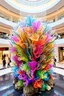 Placeholder: A large-scale kinetic coral reef sculpture in Nexus Mall, made of translucent resin materials, shifting in color and form as it responds to gentle motors, simulating ocean waves, set in the center of a shopping atrium with soft lighting."