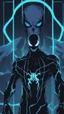 Placeholder: Mix between venom symbiote and Reaper in solo leveling shadow style with neon glowing blue