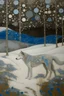 Placeholder: A silver tundra in winter with falling snowflakes painted by Gustav Klimt