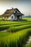 Placeholder: Rumah di desa dekat sawah dengan angin semilir