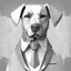 Placeholder: make one realistic business dog that is made of shapes and has a suit on looks a little like crystals with arms mindst 2048 x 1152 pixels og højst 6 MB