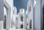 Placeholder: Step into a world of architectural wonder with a building inspired by Ricardo Bofill's red wall, featuring a stunning white facade and a multitude of arches, Filled with people dressed in white robes. architectural photography, insanely detailed,high resolution photography,