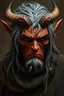 Placeholder: Tiefling with burnt umber skin and grey hair