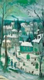 Placeholder: A bluish green Christmas themed village painted by Paul Cezanne