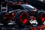 Placeholder: a super futuristic car, for all terrain, pickup fashion, black and red colors, big wheels, stay on street full of zombies