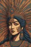 Placeholder: museum quality color woodcut of an ancient an Aztec queen with highly detailed hair and facial features , in the style of Gustave Baumann, with a fine art aesthetic, highly detailed, finely cut ,8k render,