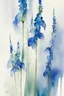 Placeholder: Abstract wet watercolour, blue green stalks delphiniums