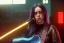 Placeholder: Billie Eilish, on stage with guitar, cyberpunk2077, realistic, not to be distinguished from a photo, identical pupils, photorealistic illustration