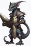 Placeholder: Kobold from dnd, grey diamond - shaped scales, magic book, leather armor