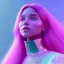 Placeholder: A portrait of a crystalised girl,smiling, longs hairs, atmospheric, realistic,, cinematic lighting, octane render,, pink turquoise light