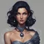 Placeholder: dungeons and dragons human female warlock, tanned skin, short length wavy ink navy black hair, light grey eyes that glow, tan skin, wears off the shoulder casual top, no cleavage, adorns pearl necklace made of black pearls, and snake tattoo that wraps around her left shoulder portrait