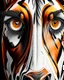 Placeholder: Horse vision symmetrical eyes symmetrical ear symmetrical frontal view head full ink art colours orange cream white and black hyper-detailed realistic 8k