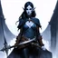 Placeholder: drow elf woman, spellsword, dark hair, dunmer, digital art, dark fantasy