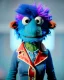 Placeholder: hybrid character, waitress sweet woman with monster muppet mask that covers her entire head, punk and blue, short shirt, tray, old school tattoo, retro style, Sesame Street style, hot, smooth, unreal engine 5, god lights, ray tracing, RTX, lumen lighting, ultra detail, volumetric lighting, 3d.