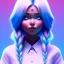 Placeholder: blue hair woman, teenager, smile, purpurin, school dress, white shirt, gradient color, BLUE, PINK, CYAN, neon, insanely detailed, 16k resolution, perfect eyes, cinematic smooth, intricate detail