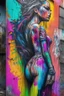 Placeholder: graffiti art on the back side of an abandoned building portraying a female super model posing confidently, 8k, highly detailed, centered, epic composition, graffiti art, splash art, street art, spray paint, oil gouache melting, acrylic, high contrast, colorful polychromatic, ultra detailed, ultra quality, CGSociety