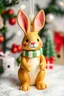 Placeholder: Christmas tree toy in the shape of a bunny, 3d, cute, realistic, cartoon, new year, christmas, gifts, papier-mache,