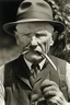 Placeholder: President Calvin Coolidge painted as a farmer with his mouth gagged with pitch fork eye covered with hands