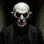 Placeholder: very grainy discolored modern photo, closeup portrait, dark ancient hall with no lights, grunge, extremely old male with chalk-white skin wearing a 1600's kamzol, threatening, imposing, nosferatu