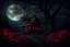 Placeholder: Creepy trees, creepy night, moon, cabin, red flowers, background pc