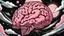 Placeholder: Comic style, bare transparent pink human brain flying trough the universe, background galaxy's