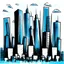 Placeholder: Painting of a background ghetto style block towers and skyline in cartoon style