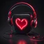 Placeholder: Luminous red heart wearing a headset connected to a phone, black wallpaper