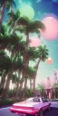 Placeholder: 1980's aesthetic vaporwave palm trees with spheres and car