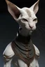 Placeholder: A realistic humanoid hairless cat bard